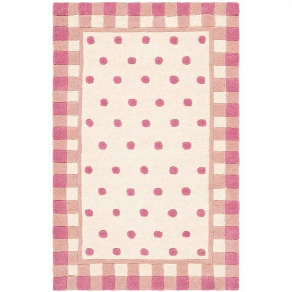 SAFAVIEH Novelty Winchester Polka Dot Wool Area Rug, Ivory/Pink, 2' x 3'