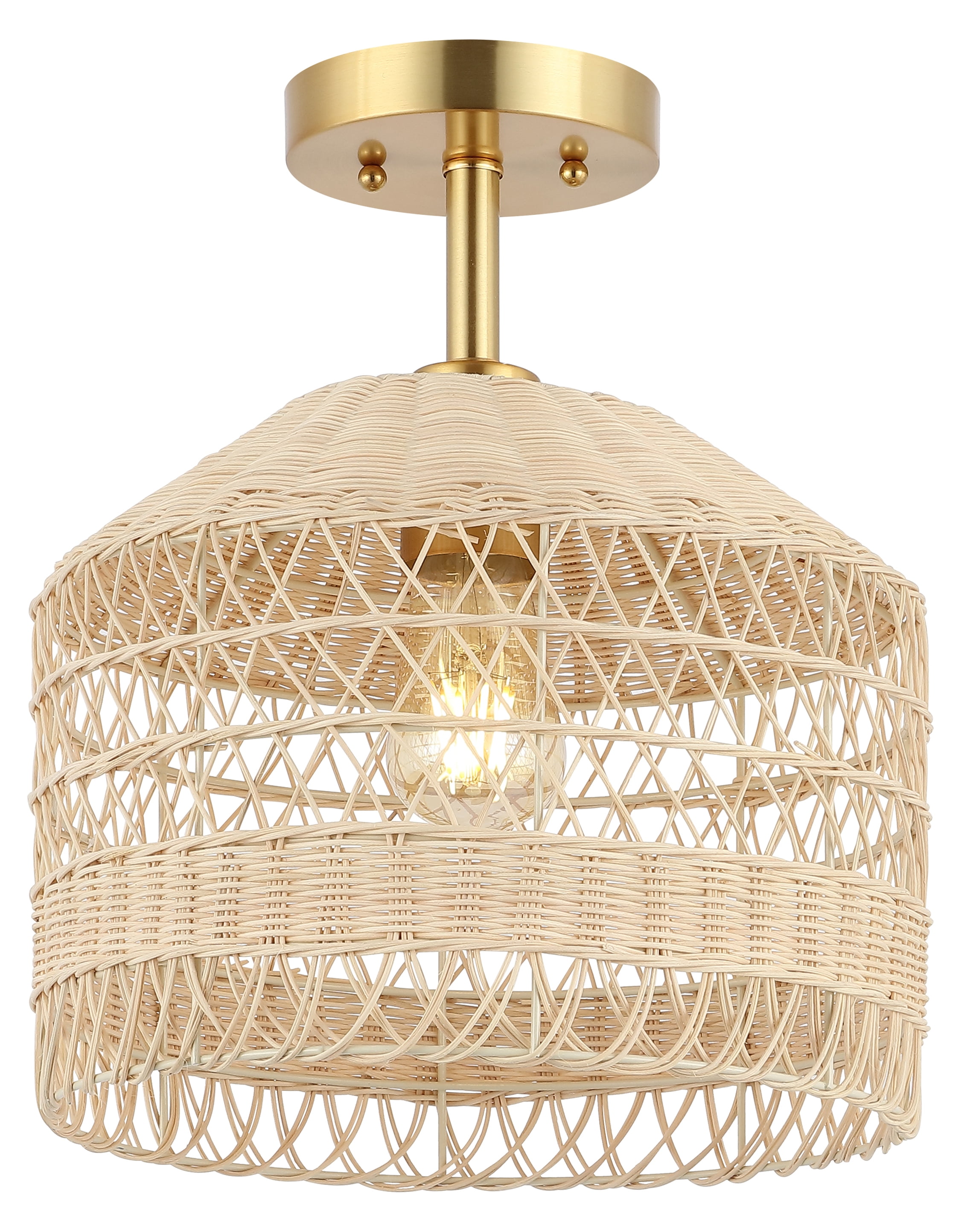 Noyuna 12" Natural Rattan and Gold Flush Mount Light
