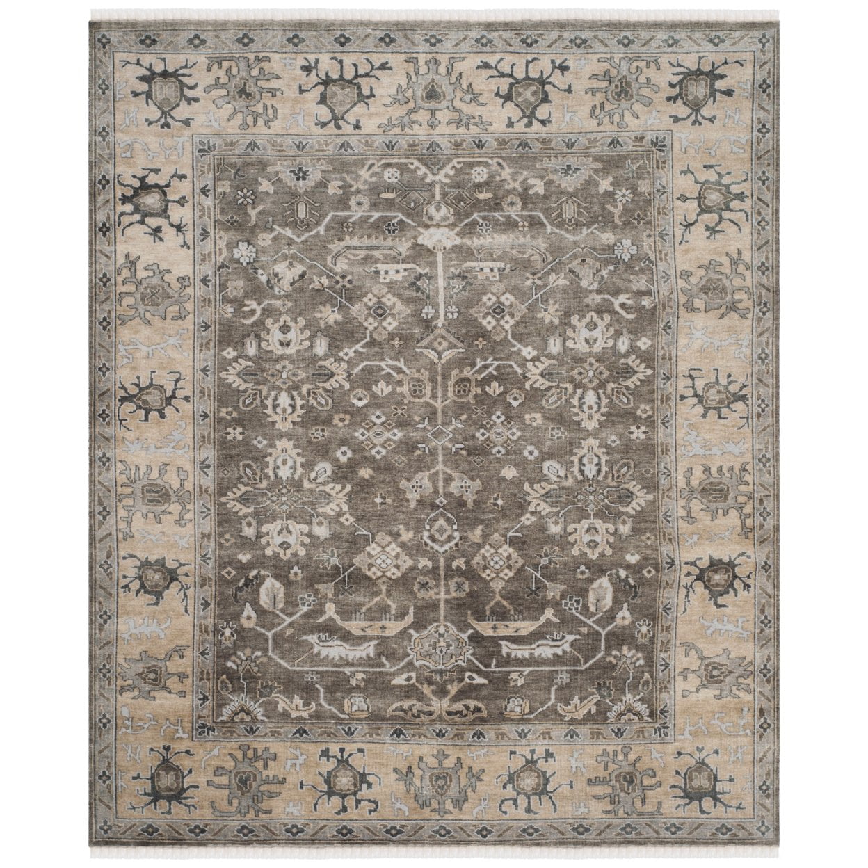 Hand-Knotted Charcoal and Sandstone Wool 6' x 9' Rug