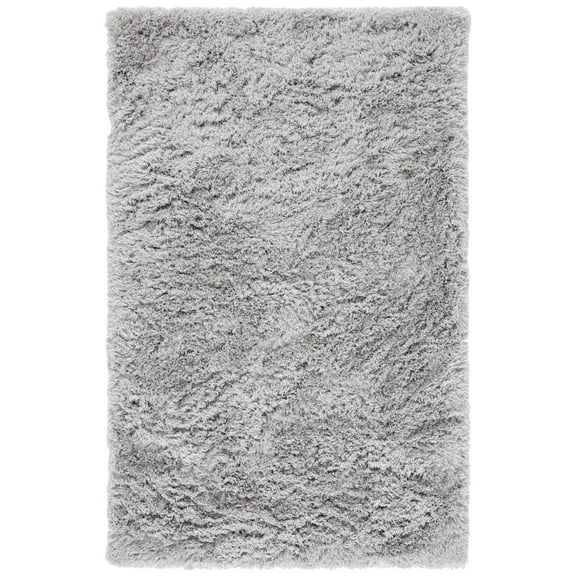SAFAVIEH Ocean Braxton Solid Polyester Shag Area Rug, Silver, 5' x 8'