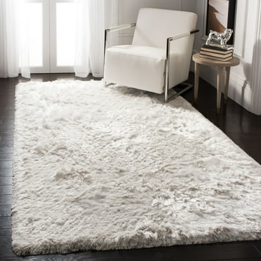 SAFAVIEH Ocean Trellis Solid Plush Polyester Shag Area Rug, Ivory, 8' x 10'