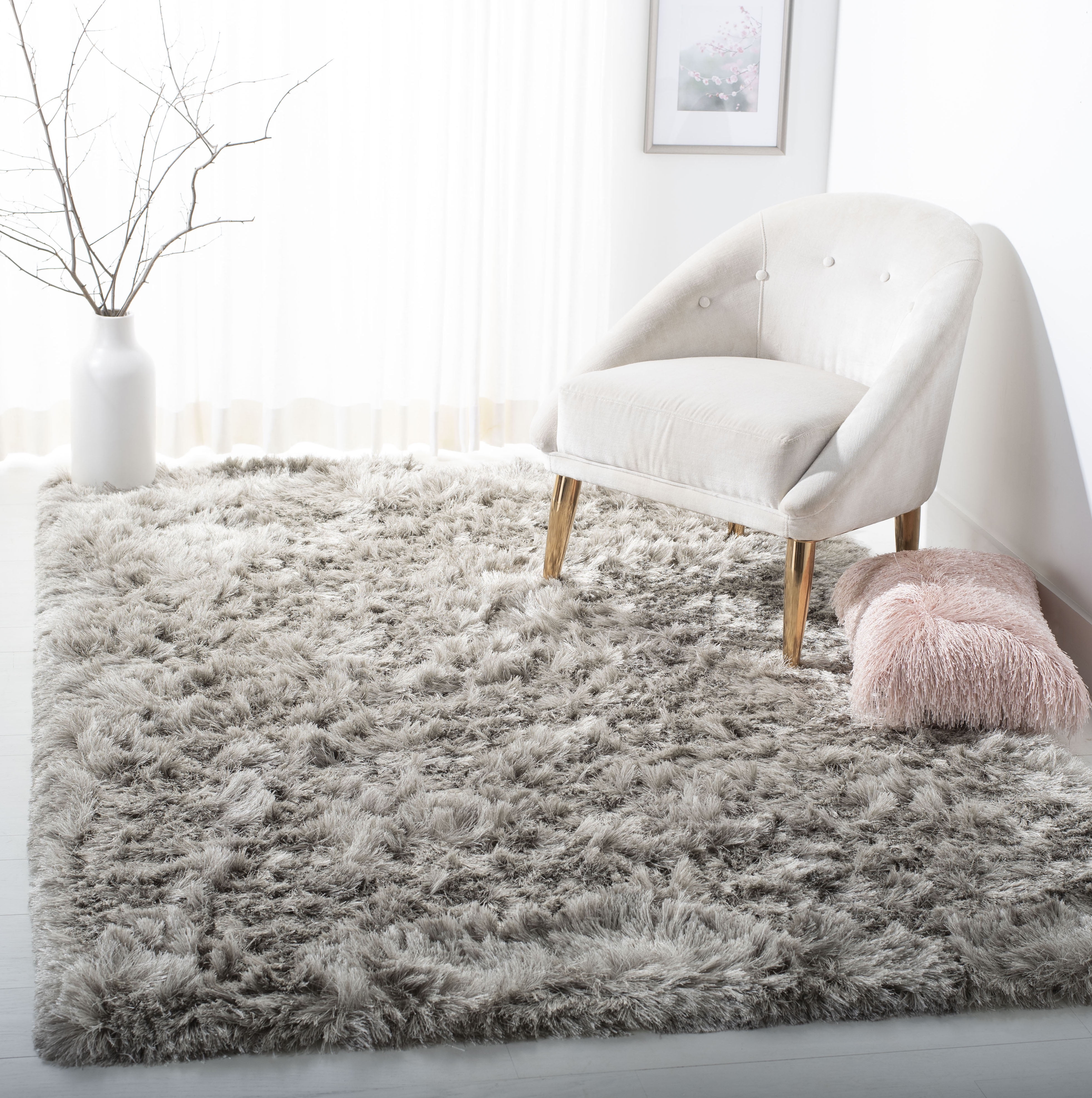 SAFAVIEH Ocean Trellis Solid Plush Polyester Shag Area Rug, Light Grey, 10' x 14'