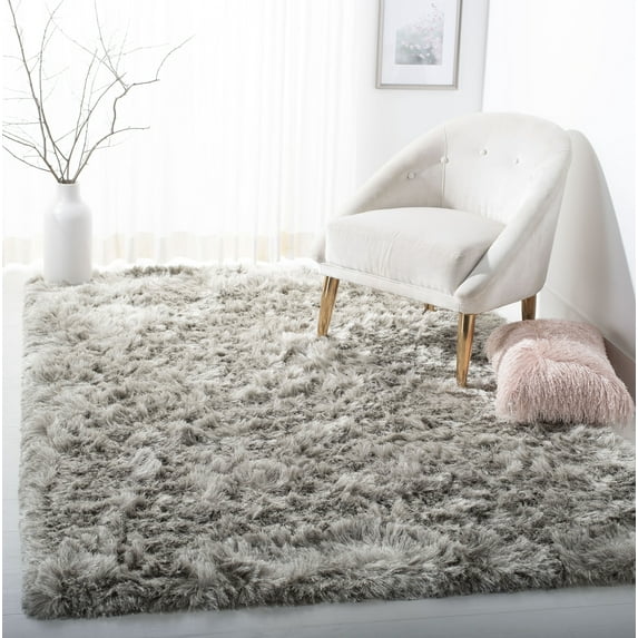 SAFAVIEH Ocean Trellis Solid Plush Polyester Shag Area Rug, Light Grey, 10' x 14'