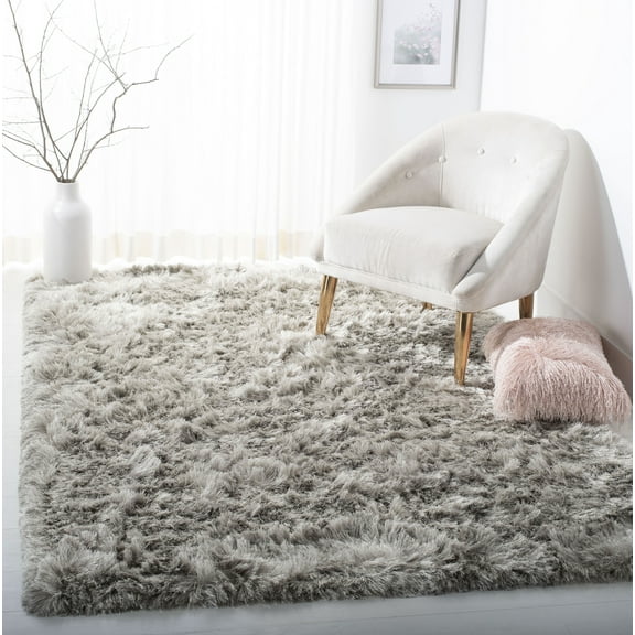 SAFAVIEH Ocean Trellis Solid Plush Polyester Shag Area Rug, Light Grey, 4' x 6'