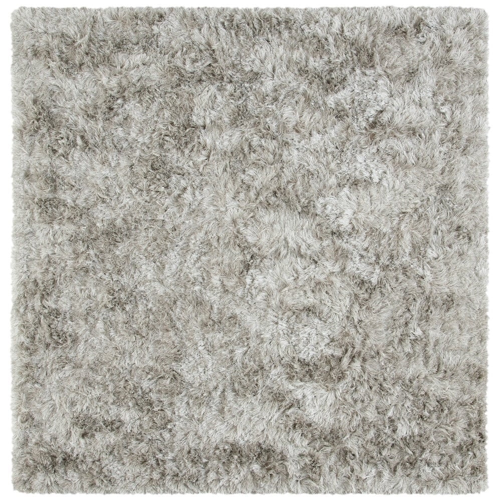 SAFAVIEH Ocean Trellis Solid Plush Polyester Shag Area Rug, Light Grey, 6' x 6' Square