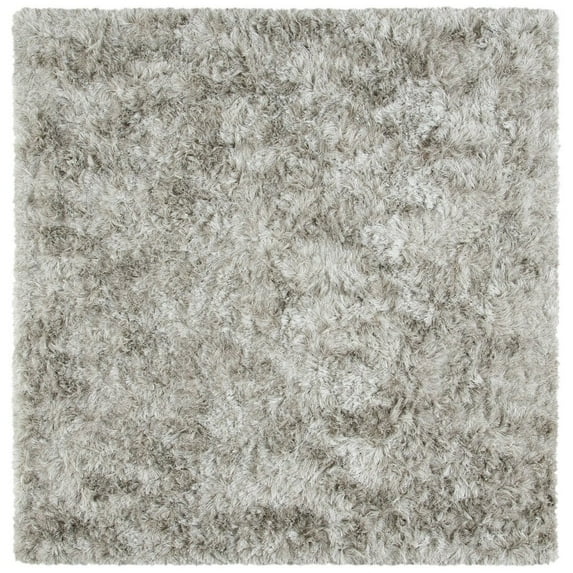 SAFAVIEH Ocean Trellis Solid Plush Polyester Shag Area Rug, Light Grey, 6' x 6' Square