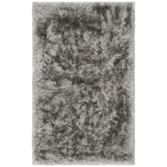 SAFAVIEH Ocean Trellis Solid Plush Polyester Shag Area Rug, Silver, 3' x 5'