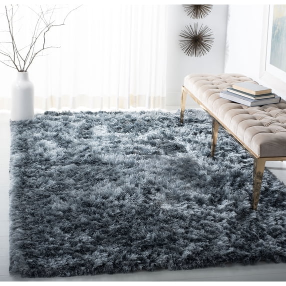 SAFAVIEH Ocean Trellis Solid Plush Polyester Shag Area Rug, Slate, 10' x 14'