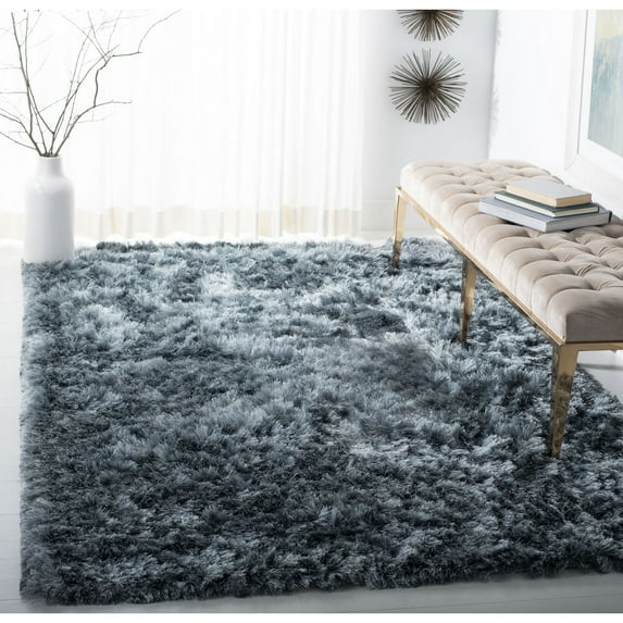 SAFAVIEH Ocean Trellis Solid Plush Polyester Shag Area Rug, Slate, 6' x 6' Round