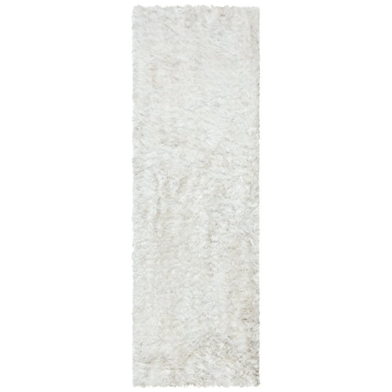 SAFAVIEH Ocean Trellis Solid Plush Polyester Shag Runner Rug, Ivory, 2'6" x 10'