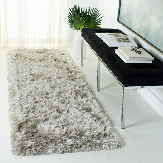 SAFAVIEH Ocean Trellis Solid Plush Polyester Shag Runner Rug, Light Grey, 2'6" x 8'