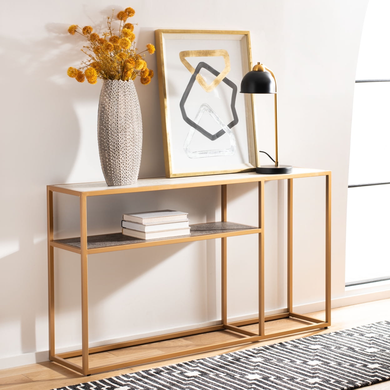 Octavia Transitional 54'' Black & Gold Metal Console Table with Storage