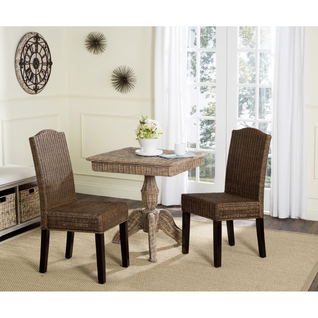 Odette High Back Brown Rattan Dining Chair Set
