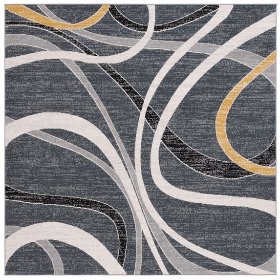 SAFAVIEH Odyssey Dymphna Modern Area Rug, Black/Grey Gold, 6'7" x 6'7" Square