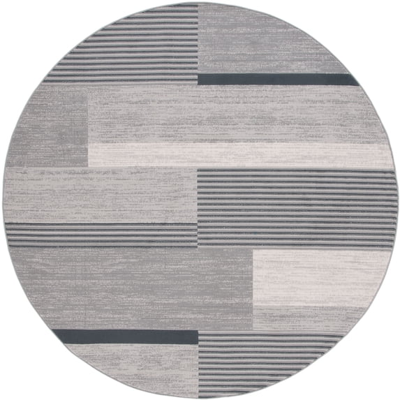 SAFAVIEH Odyssey Dzvonko Modern Area Rug, Grey/Black Ivory, 6'7" x 6'7" Round