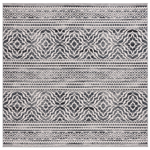 SAFAVIEH Odyssey Edden Aztec Area Rug, Black/Ivory, 6'7" x 6'7" Square