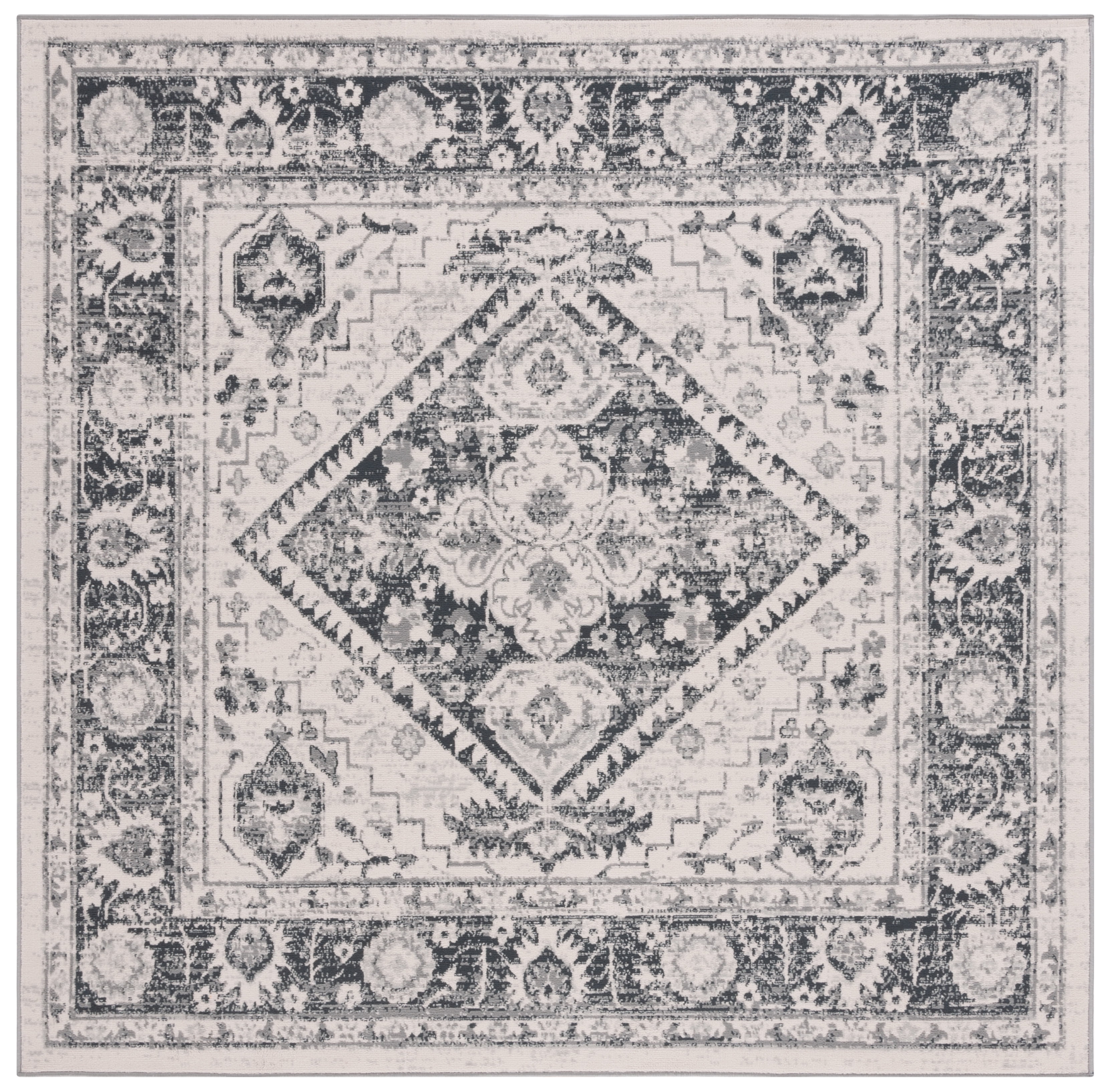 Ivory and Gray Synthetic Square Area Rug 6'7"