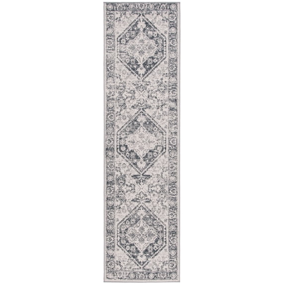 SAFAVIEH Odyssey Eddie Damask Runner Rug, Ivory/Grey, 2'2" x 8'