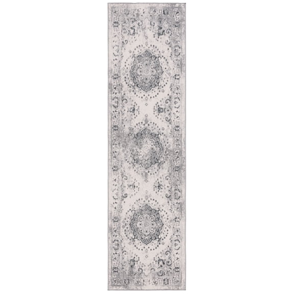 SAFAVIEH Odyssey Edgar Damask Runner Rug, Grey/Ivory, 2'2" x 8'