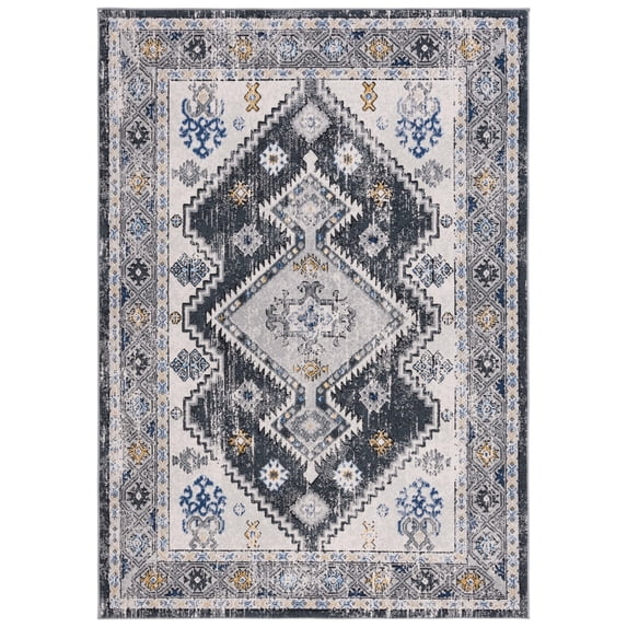 SAFAVIEH Odyssey Edin Damask Area Rug, Dark Grey/Blue Gold, 5'3" x 7'6"