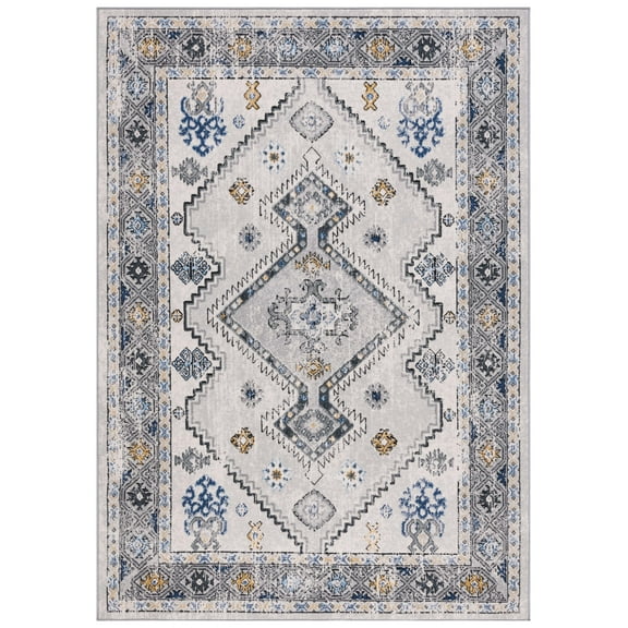 SAFAVIEH Odyssey Edin Damask Area Rug, Grey/Blue Gold, 5'3" x 7'6"