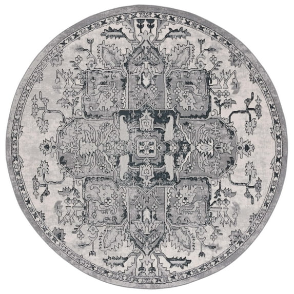 SAFAVIEH Odyssey Edith Floral Polyester Area Rug, Grey/Dark Grey, 6'7" x 6'7" Round