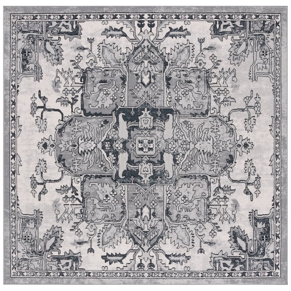 SAFAVIEH Odyssey Edith Floral Polyester Area Rug, Grey/Dark Grey, 6'7" x 6'7" Square