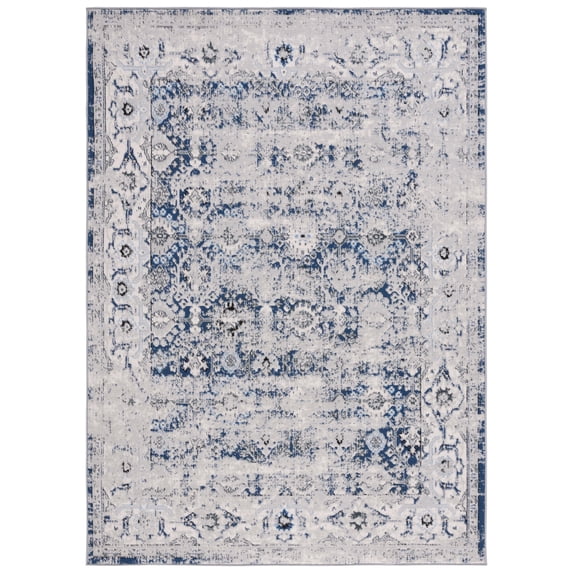SAFAVIEH Odyssey Edmond Damask Area Rug, Grey/Navy, 5'3" x 7'6"