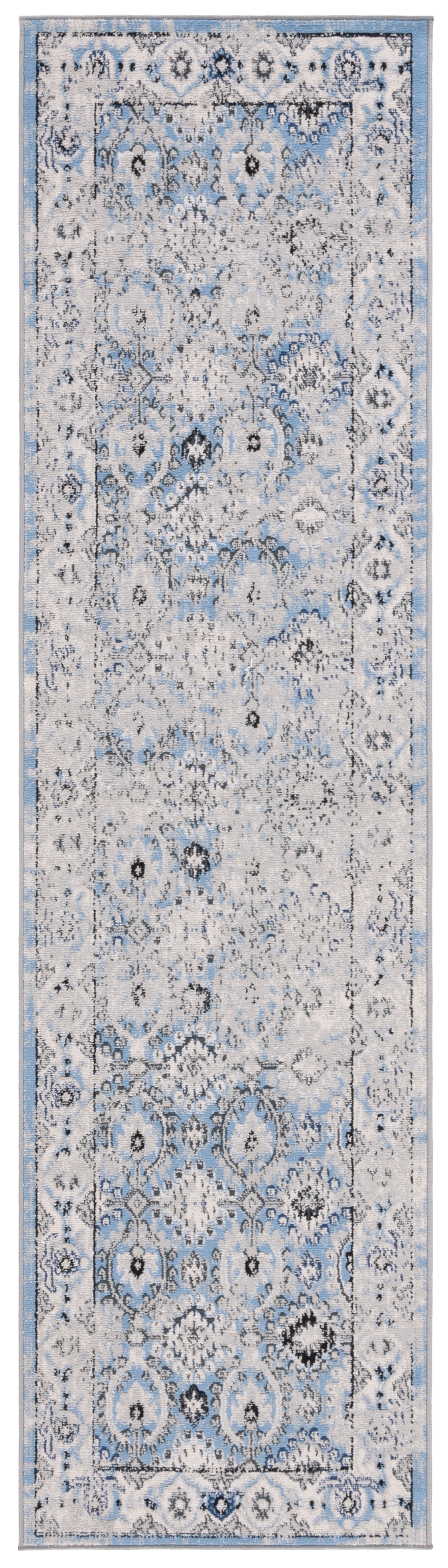 SAFAVIEH Odyssey Edmond Damask Runner Rug, Grey/Light Blue, 2'2" x 8'