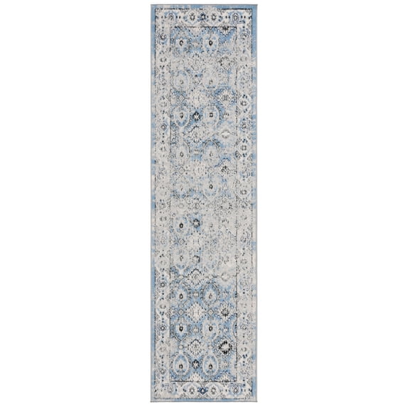SAFAVIEH Odyssey Edmond Damask Runner Rug, Grey/Light Blue, 2'2" x 8'