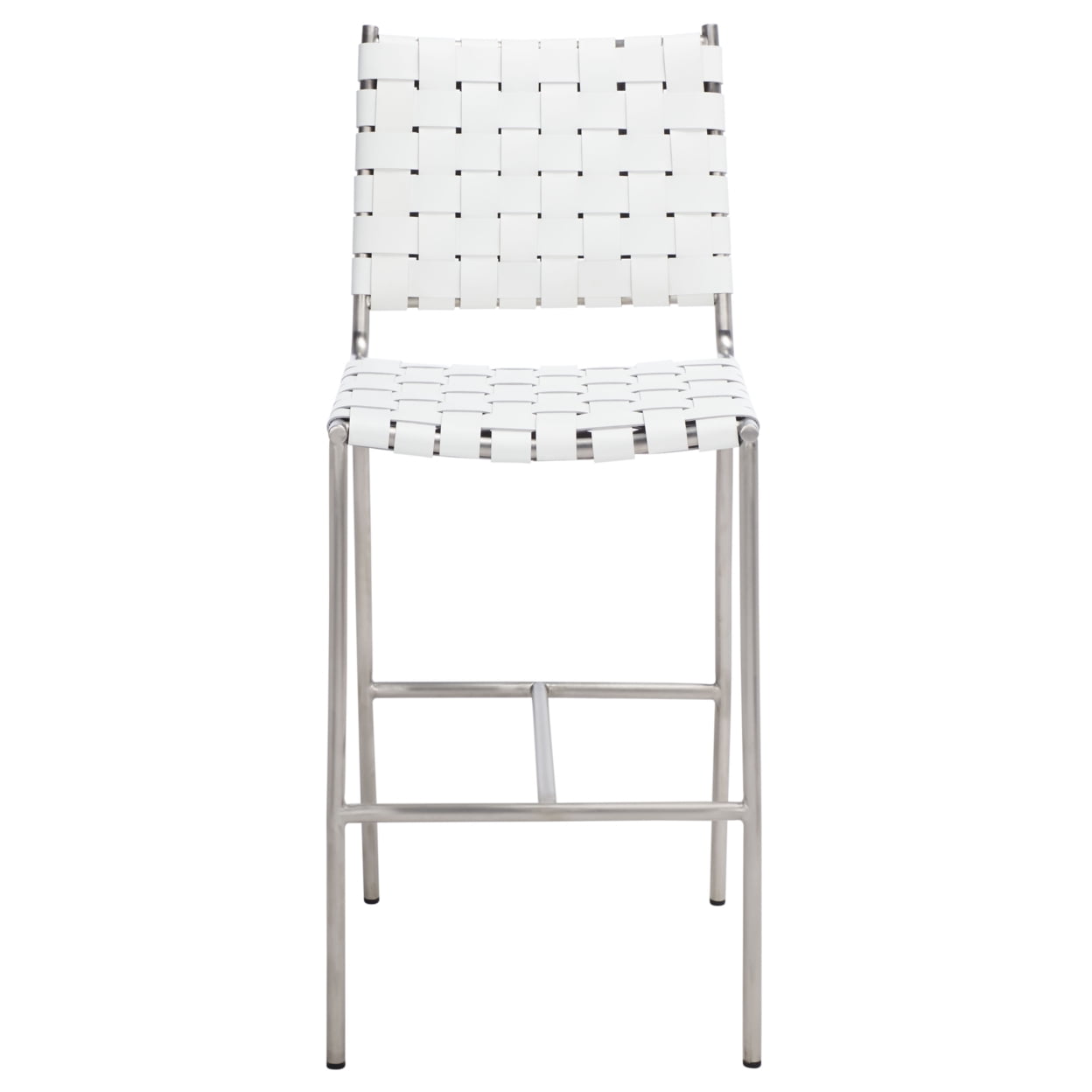 Olenna 41" White Leather and Silver Metal Saddle Counter Stool