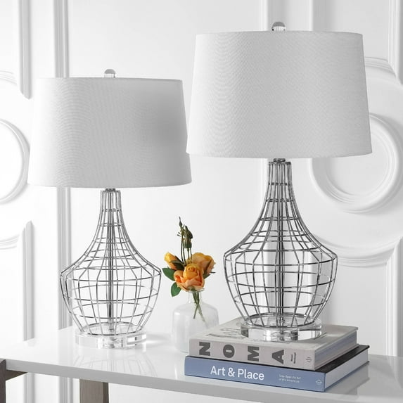 SAFAVIEH Olga Modern 28 In. High Table Lamp, Silver, Set of 2