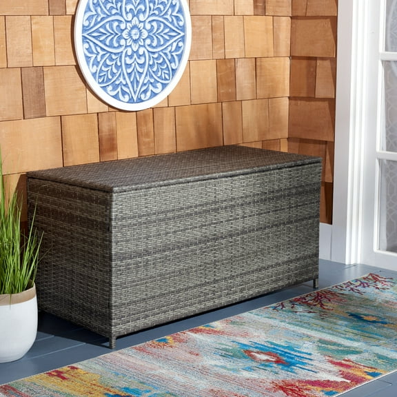 SAFAVIEH Oliveira Outdoor Patio Cushion Box, Grey Brown/White