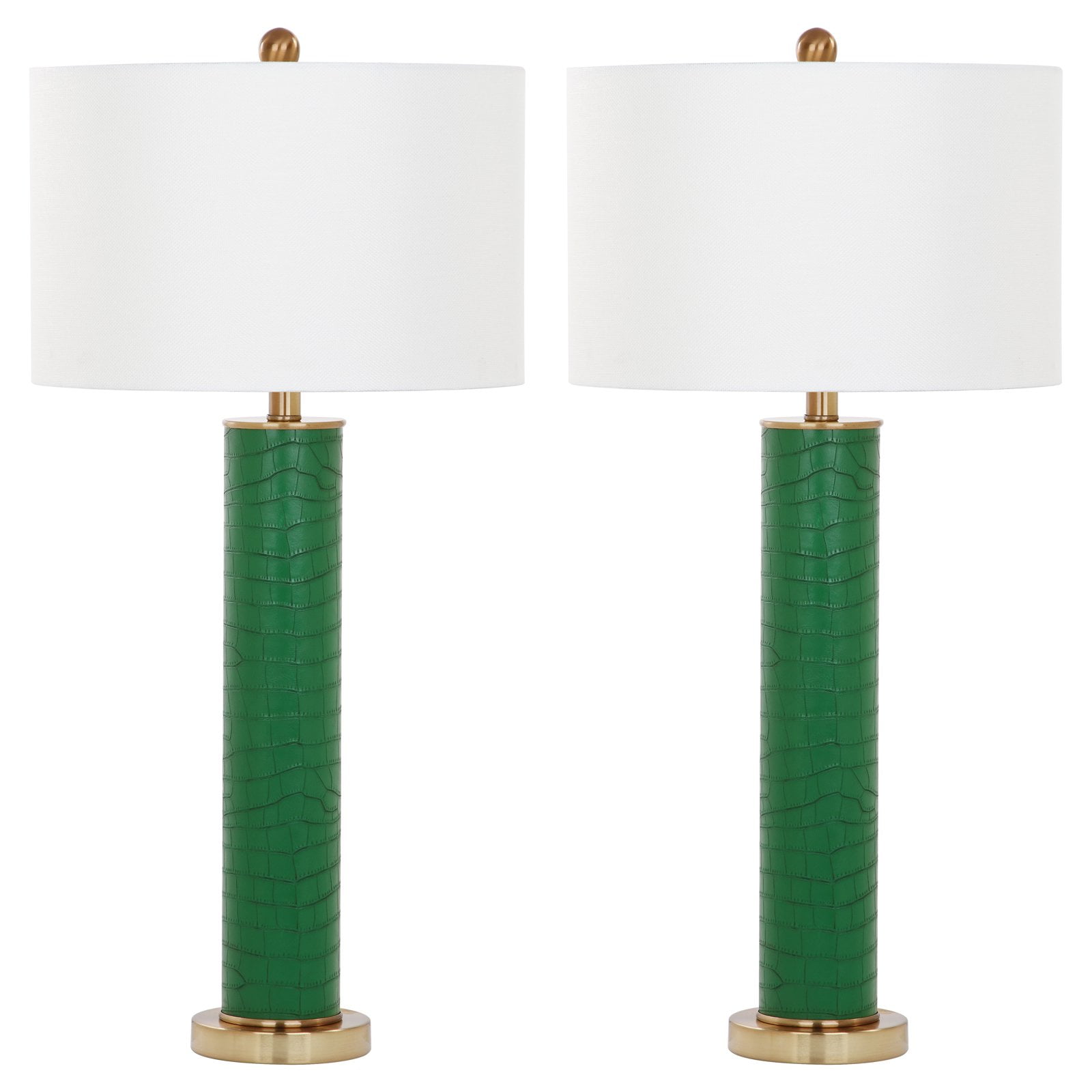 Ollie Green Faux Alligator Table Lamp Set with White Shades