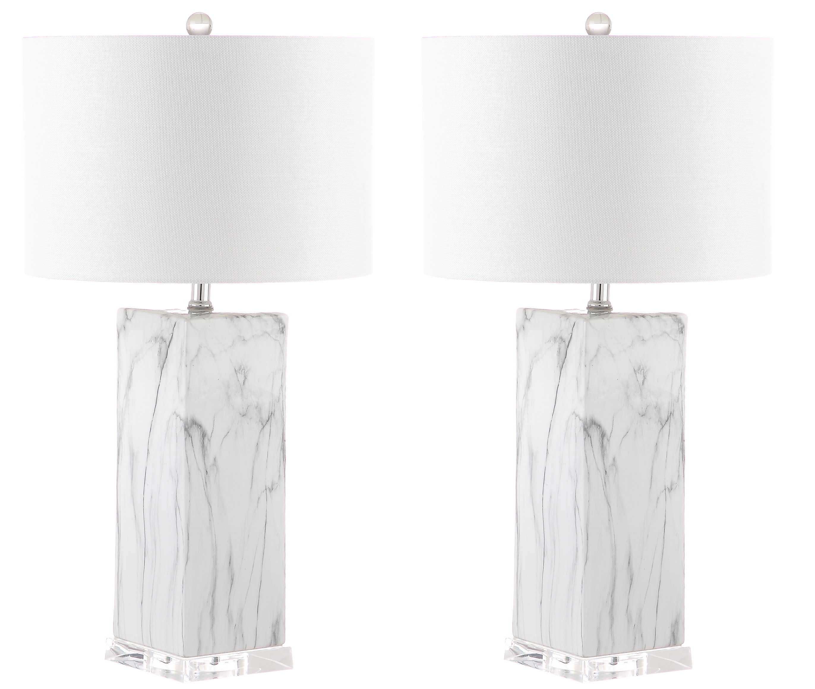 SAFAVIEH Olympia 29 in. Mid-century Clear Ceramic USB Port Table Lamp with White Shade, Set of 2