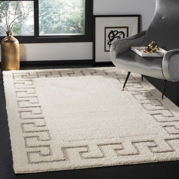 SAFAVIEH Olympia Aifric Geometric Polyester Shag Area Rug, Cream/Beige, 4' x 6'