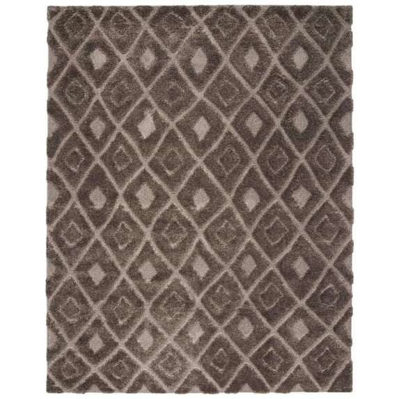 SAFAVIEH Olympia Eugene Geometric Polyester Shag Area Rug, Mushroom, 8' x 10'