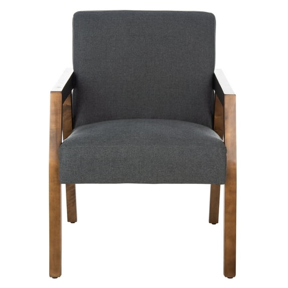 SAFAVIEH Olyvar Modern Style Wood Arm Accent Chair, Dark Grey