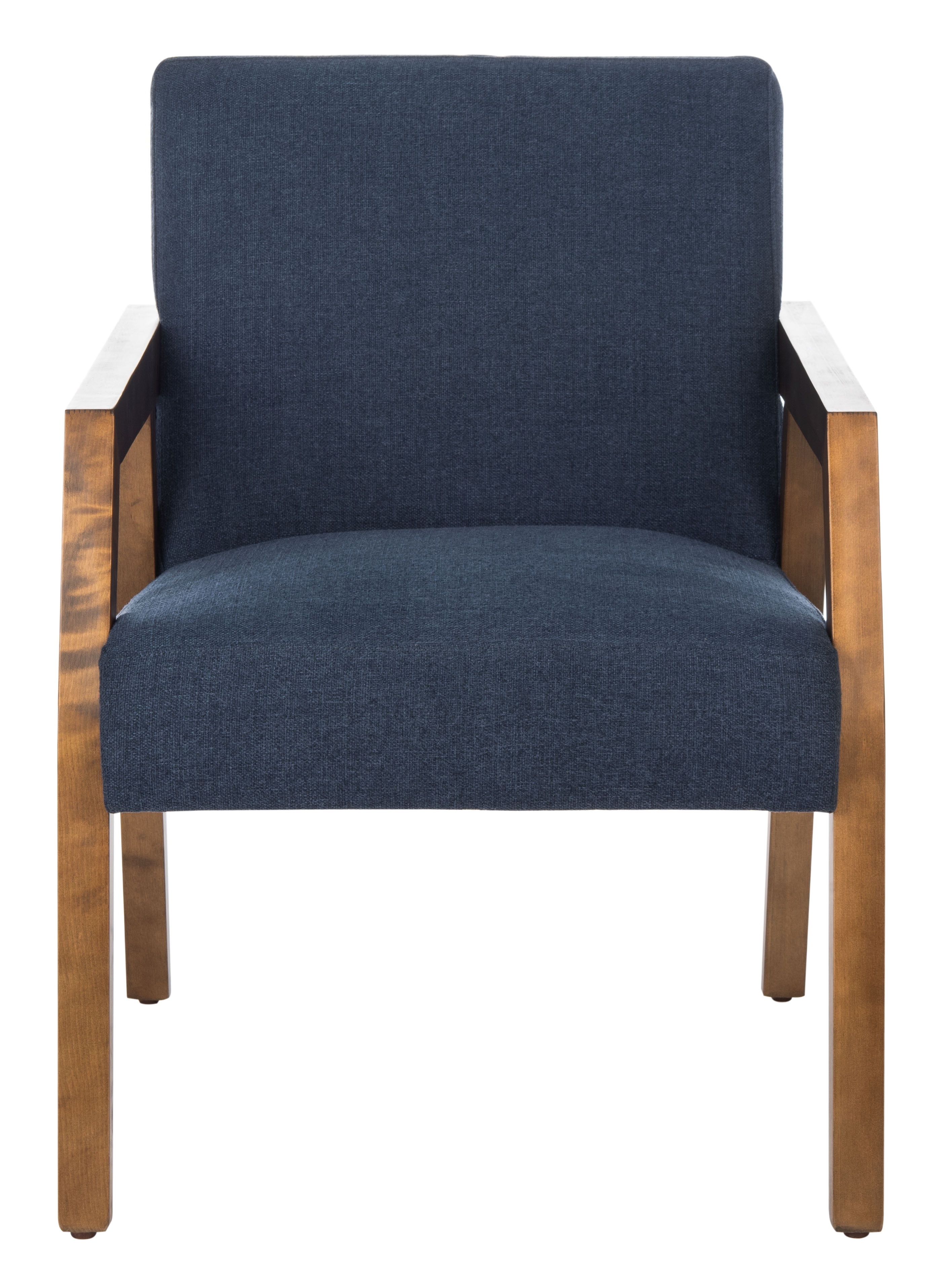 Navy and Brown Wood Upholstered Armchair