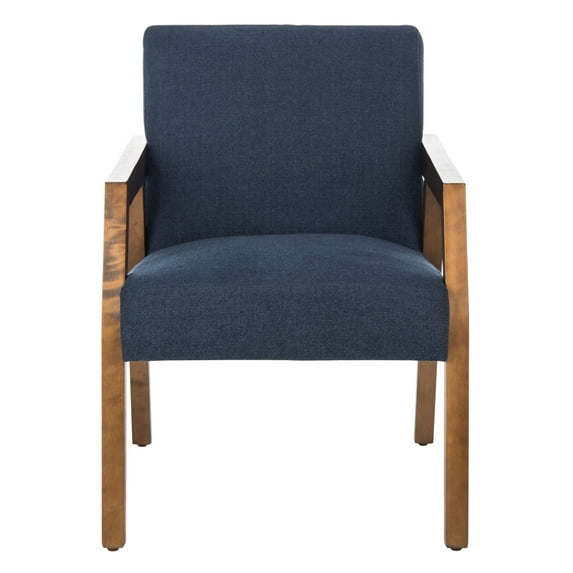 SAFAVIEH Olyvar Modern Style Wood Arm Accent Chair, Navy