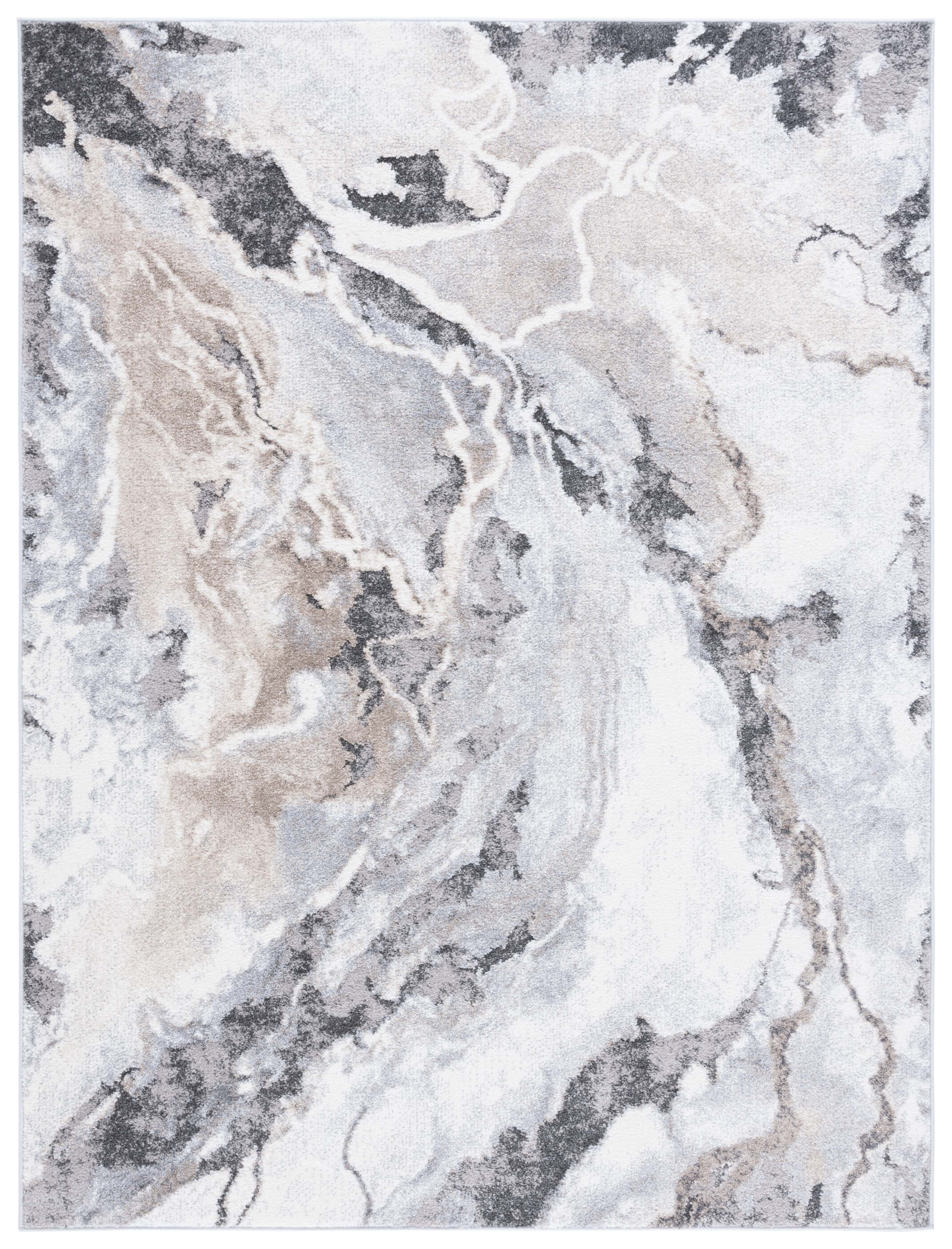 Ivory and Gray Abstract Synthetic Round Area Rug