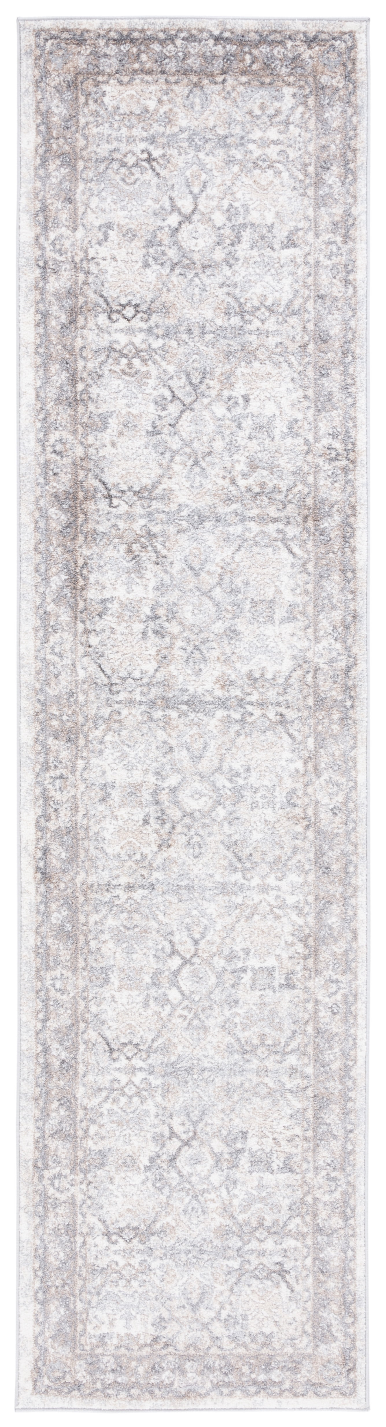 Ivory and Beige Synthetic Oriental Runner Rug, 2'-3" x 9'