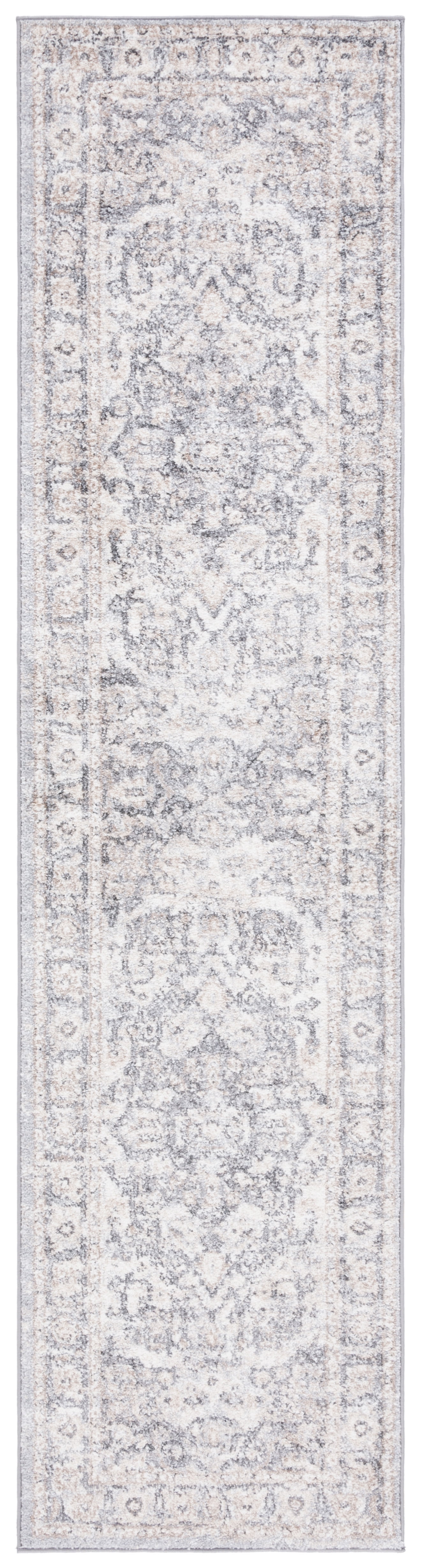 Ivory and Grey Synthetic Hand-knotted Runner Rug, 2'3" x 9'