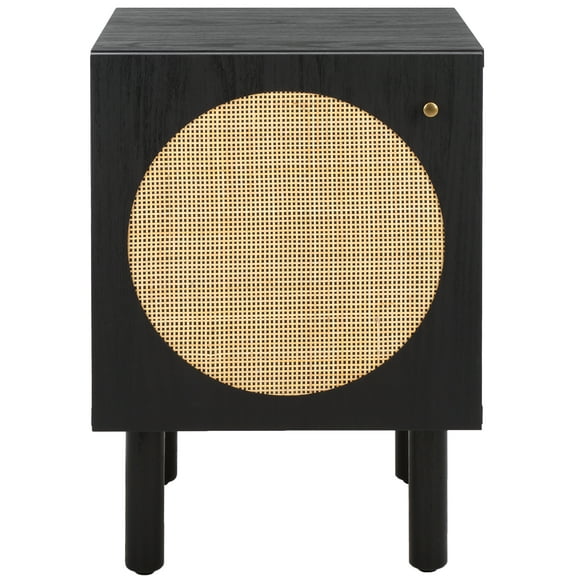 SAFAVIEH Ophelia 1 Door Night Stand, Black/Natural (14.8 in. W x 15.5 in. D x 20.8 in. H)