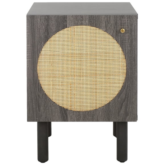 SAFAVIEH Ophelia 1 Door Night Stand, Distressed Black/Natural (14.8 in. W x 15.5 in. D x 20.8 in. H)