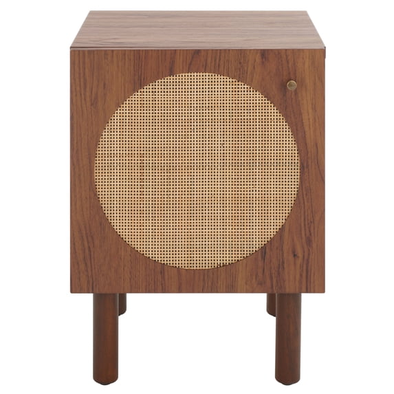 SAFAVIEH Ophelia 1 Door Night Stand, Walnut/Natural (14.8 in. W x 15.5 in. D x 20.8 in. H)