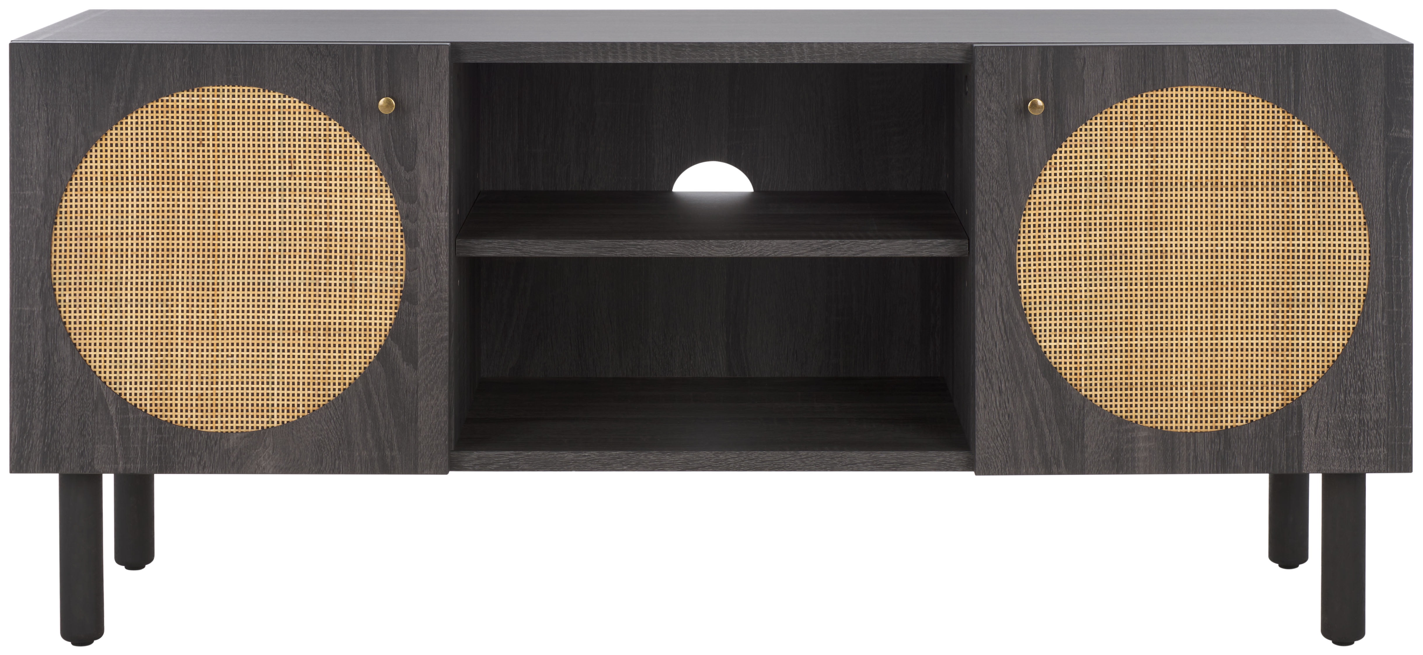 SAFAVIEH Ophelia 2 Door 2 Shelf Media Stand, Distressed Black (46.9 in. W x 15.5 in. D x 21 in. H)