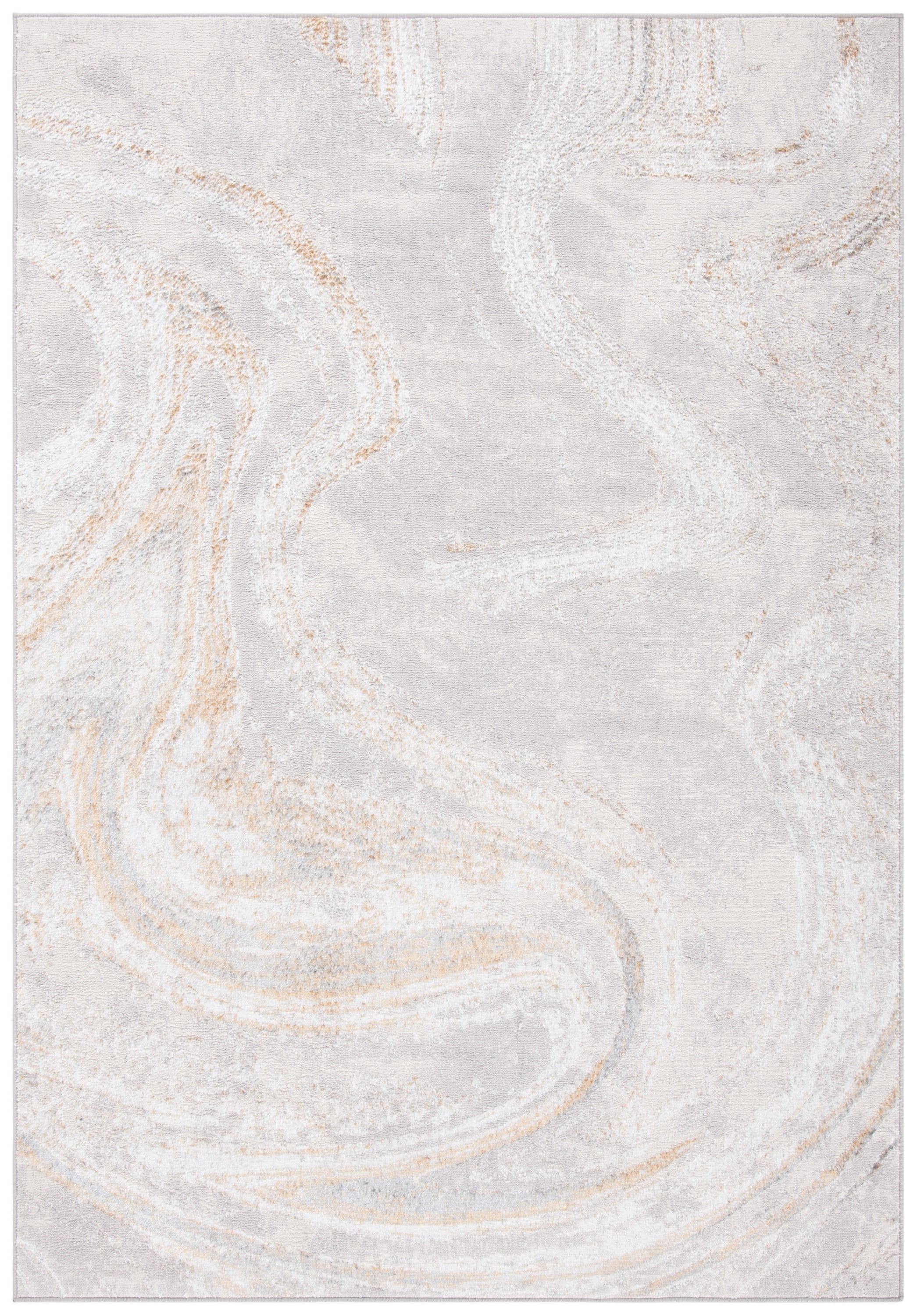 Grey and Gold Abstract Synthetic Area Rug, 5'5" x 7'7"