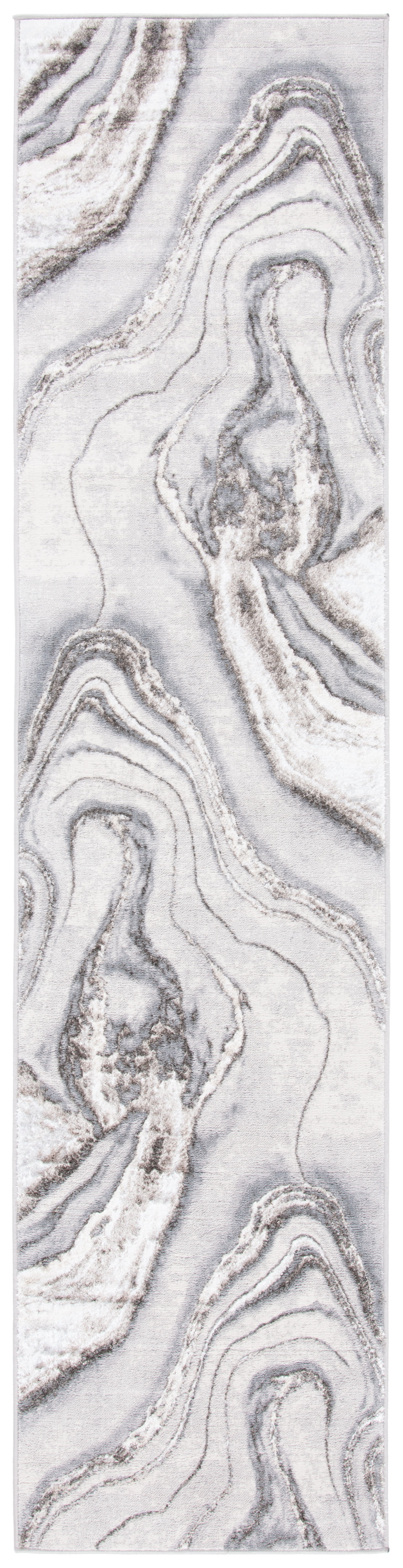 Grey and Ivory Abstract Hand-Knotted Runner Rug