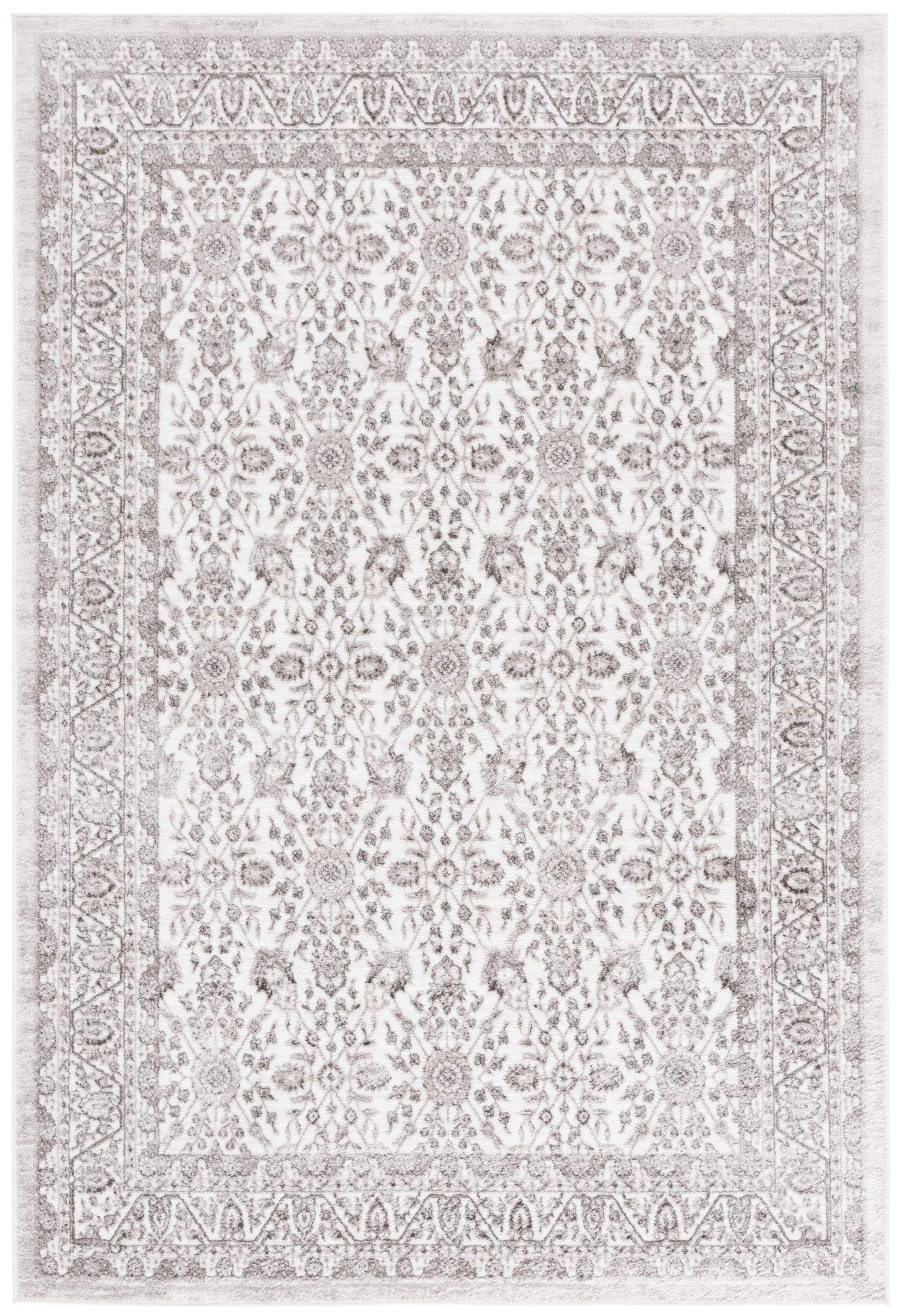 Ivory and Silver Abstract Synthetic Rectangular Area Rug, 8' x 10'